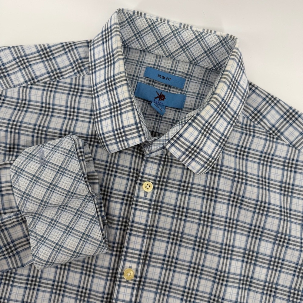 Egara Button Front Shirt Mens XL Blue White Plaid Slim Fit Long Sleeve Cotton